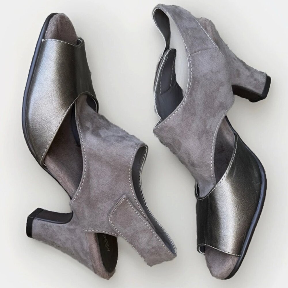 (8) AEROSOLES “GINERATORS” Dual Fabric Upper Peep Toe 3.5” Heeled Sandals - Picture 5 of 11